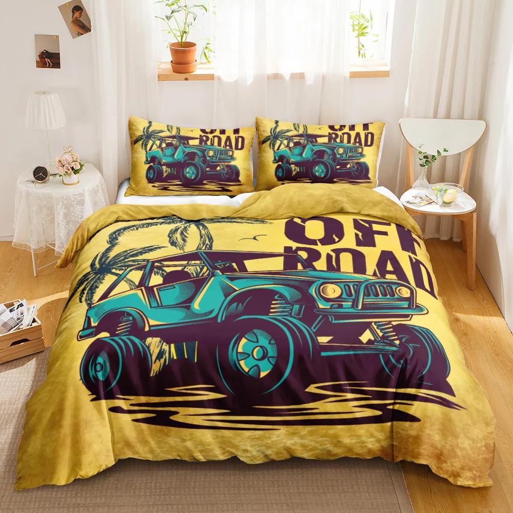 Truck Duvet Cover Set Blue Equipment Trucks Duvet Cover Full Boys Gifts Bedding Set Polyester Comforter Cover Kids Cartoon Car