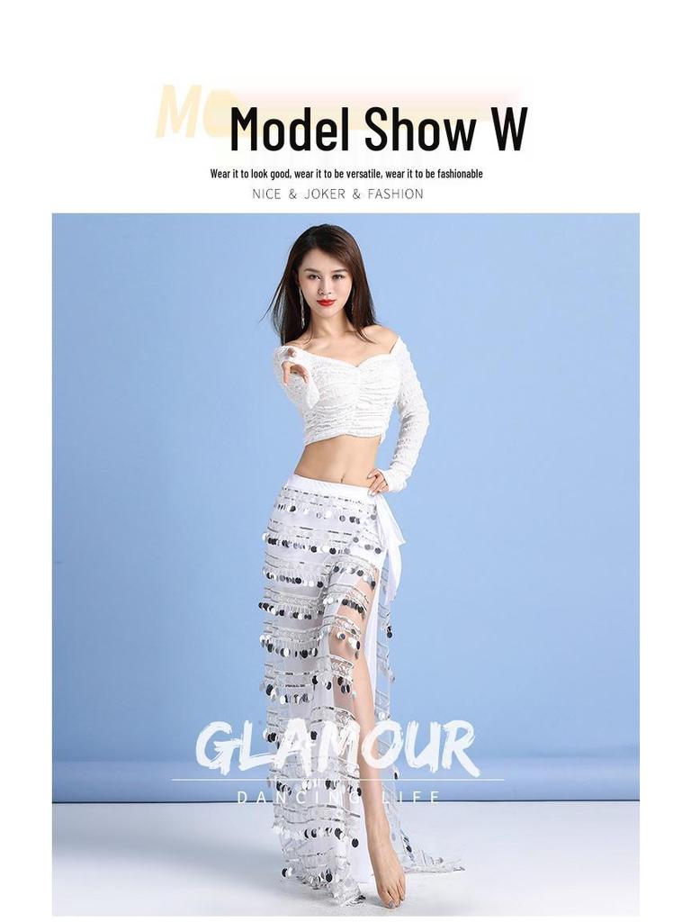 Conjunto de Dança do Ventre Feminino Huayu Outono/Inverno: Fantasia de Borla com Lantejoulas para Iniciantes