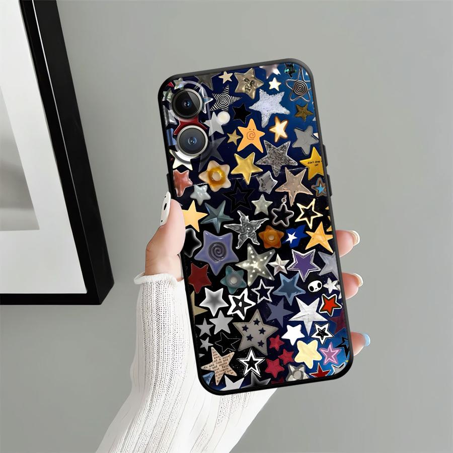 

Чехол для iPhone 7 8 15 16 14 Plus XR 13 12 11 17 Pro Max 17Air XS Max Черный Мягкий Чехол для Телефона Звезда Луна Узор iPhone 7 Plus