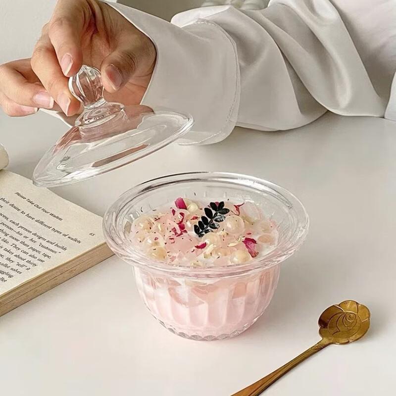 Transparent Glass Dessert Bowls with Lids (Set of 2)