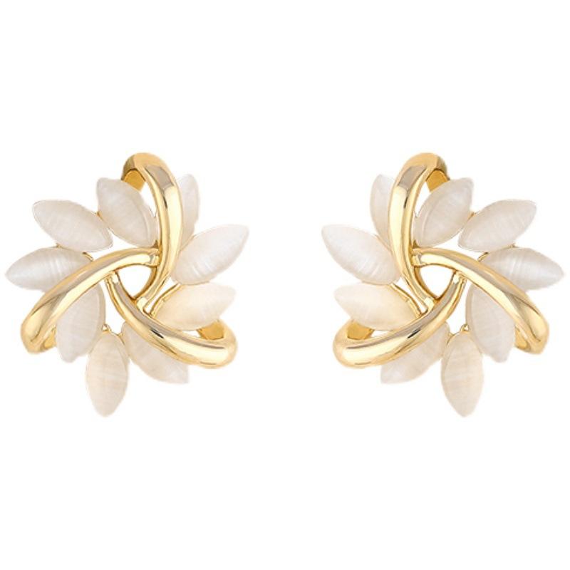 Boucles d'oreilles Tournesol Pierre Œil de Chat Luxe Léger Haut de Gamme Style Élégant Boucles d'oreilles Aiguille en Argent Nouveau Design Petites Boucles d'oreilles de Groupe