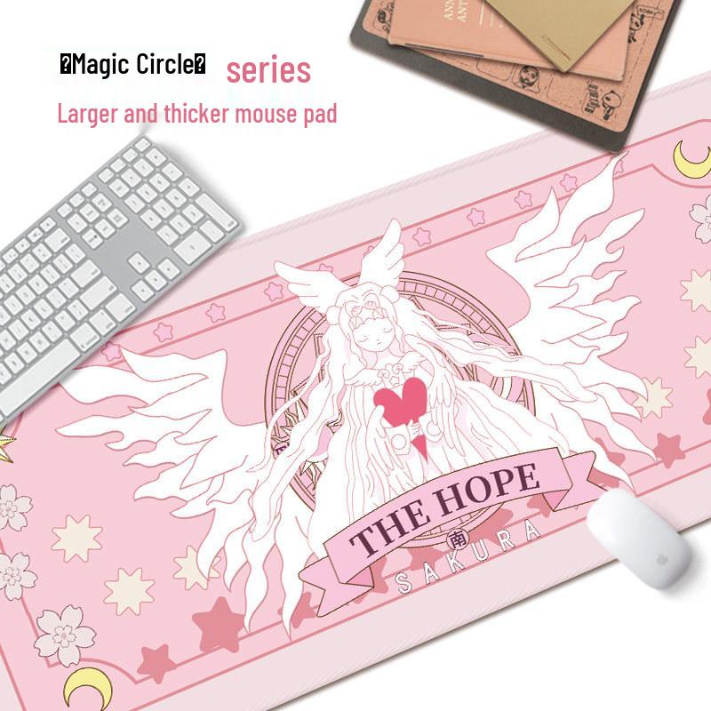 Podkładka pod mysz Magic Circle Magical Girl XL z pogrubionymi obszywanymi krawędziami i podpórką pod nadgarstek – urocza i idealna do użytku biurowego lub z laptopem.
