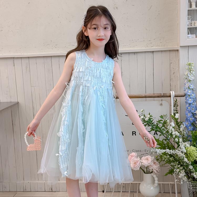 Girls' dress 26 summer new shiny mesh princess dress elegant fairy dress big children's dress