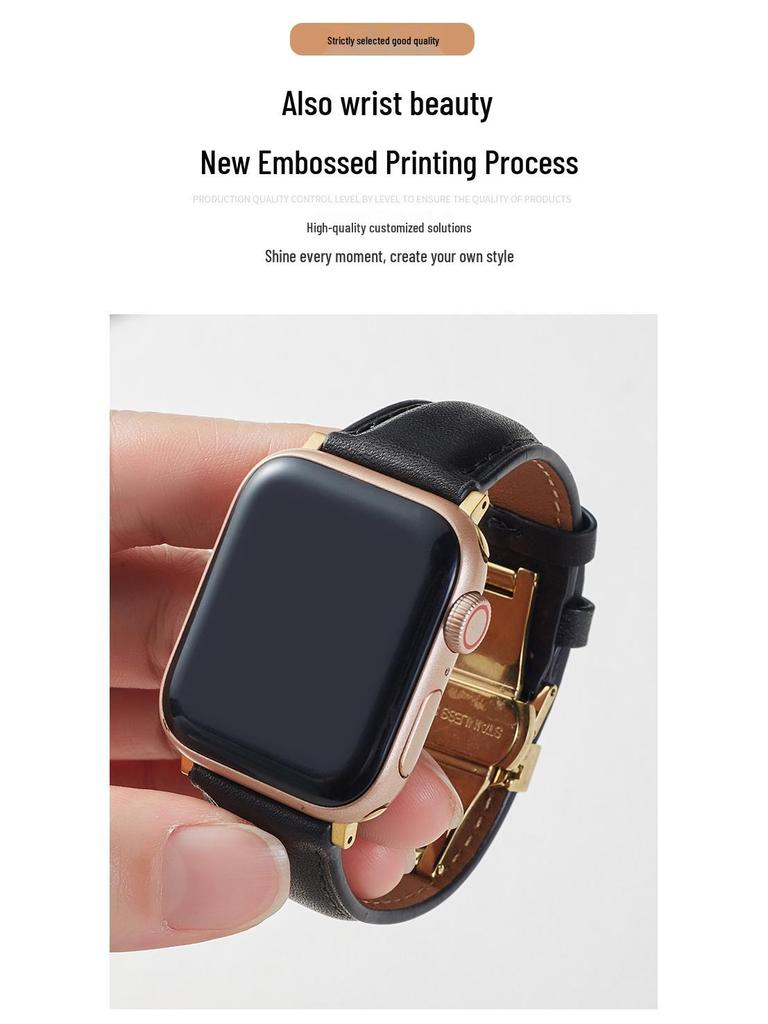 Kompatibles Apple iWatch Armband - Pflanzlich gegerbtes Leder mit Schmetterlingsverschluss