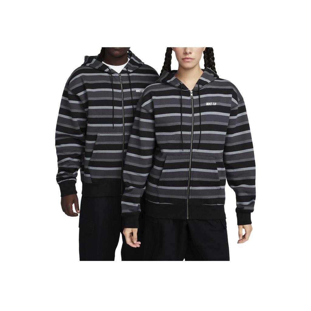 Nike Gestreiftes Kapuzen-Sweatshirt mit Reißverschluss, Langarm, Unisex-Sweatshirt, Schwarz FN2513-065