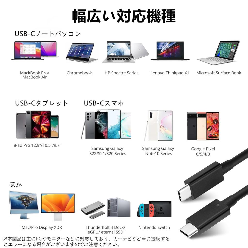 POTRRCIUSUER Thunderbolt 4 100W Fast 40Gbps Data 8K Compatible with and Game Consoles USB-C Cable, 1.5m, Charging, High-Speed Transfer, Output, USB-IF