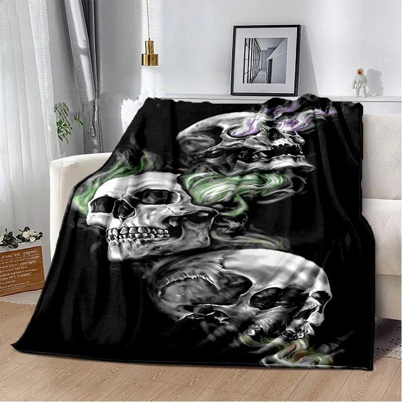 Skull Series Poker Flower Blanket Quilt Travel Bedding Sofa Couch Bed Throw Blanket Flannel Blanket Bedspread Halloween Gifts