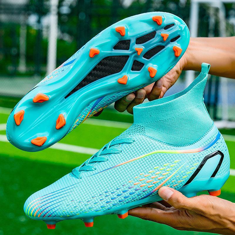 Overseas children's football shoes men's high-top adult student long nails artificial grass women's broken nails football shoes