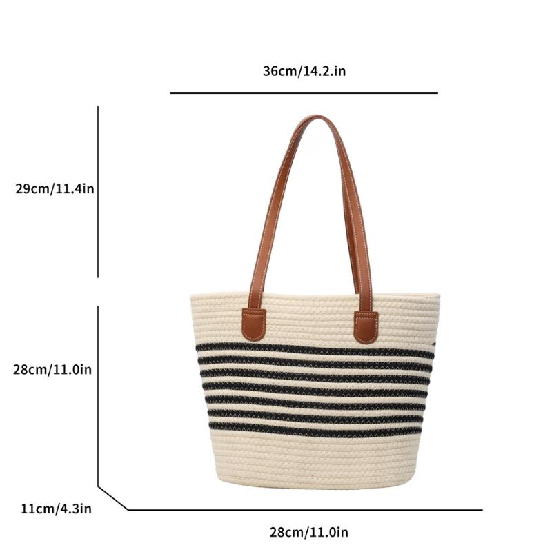 Striped Design Straw Tote Bag Large Capacity Beach Boho Style Handbag Fulfilment Shopping Bag