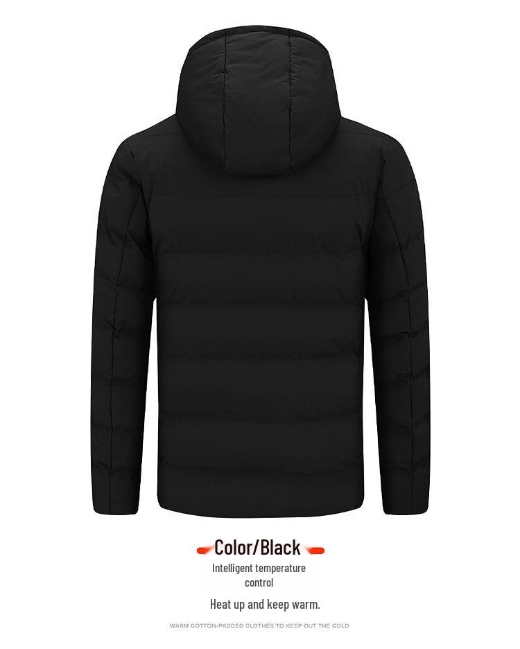 Men's USB Heated Slim Fit Cotton Jacket, Korean Style, Hooded, Zone 5 Smart Heating, Padded, Warm Outerwear.