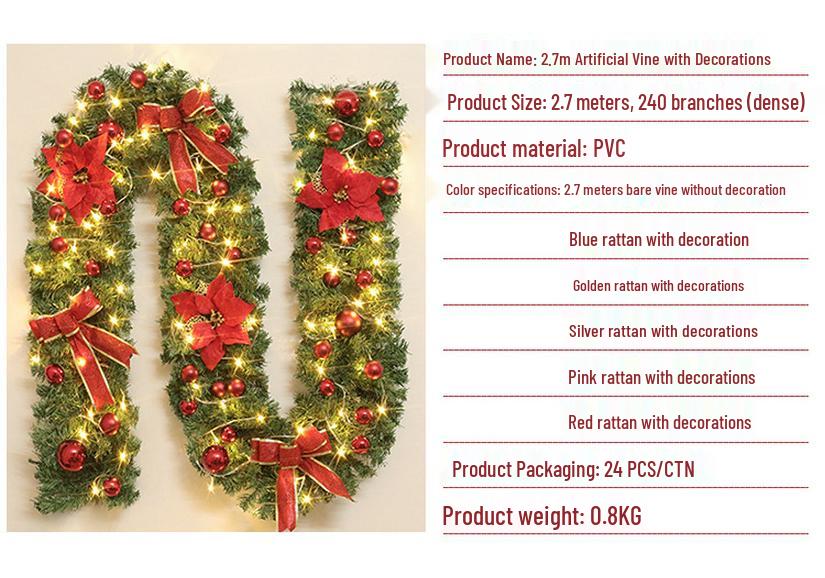 2.7m Dense Simulated Christmas Vine for Window Decoration