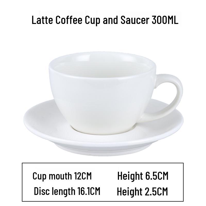 European Latte Art Cappuccino Cup & Saucer Set - White Ceramic Tea/Coffee Cup for Hotel Guest Room