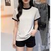 Two-tone round-neck short-sleeve t-shirt for women, 2026 new summer base shirt, slim-fit short top