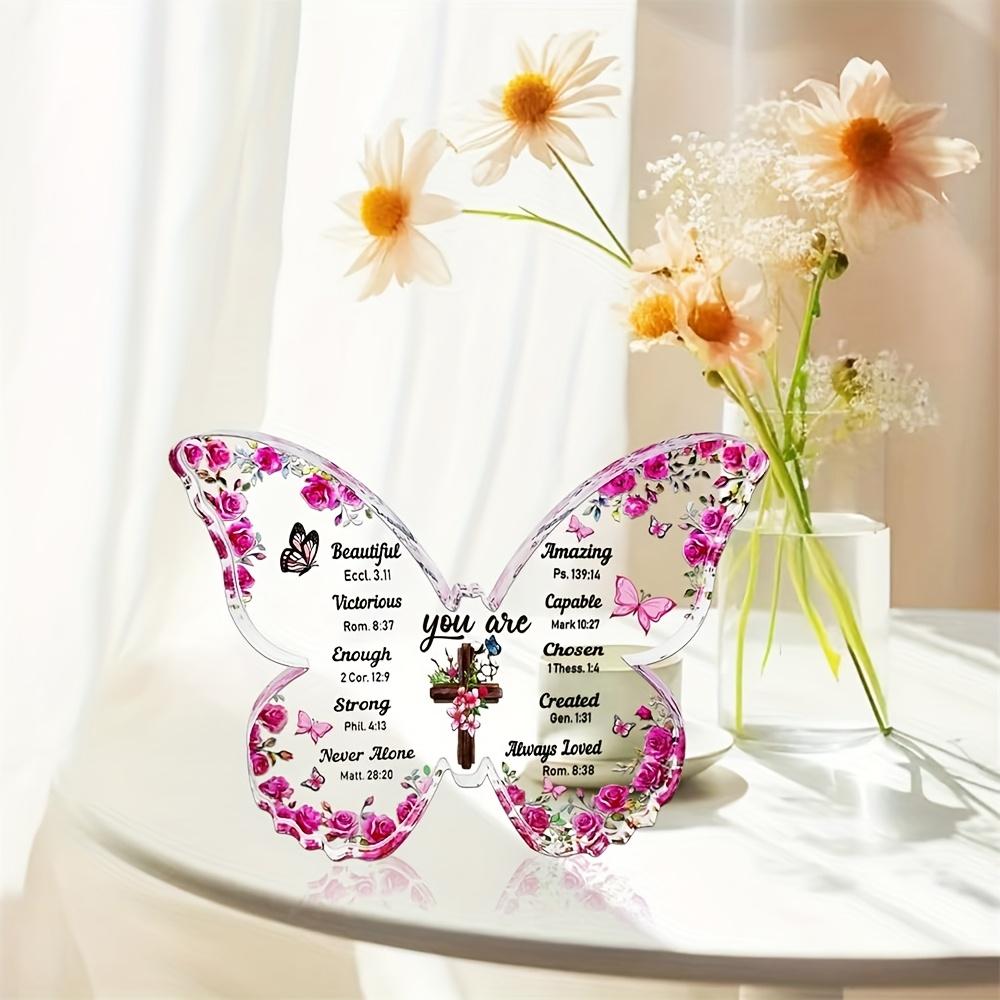 Vintage Acrylic Sign, Inspirational Christian Butterfly Acrylic Plaque - 'You Are Enough, Strong, Never Alone' with Scripture Verses & Floral Design 
