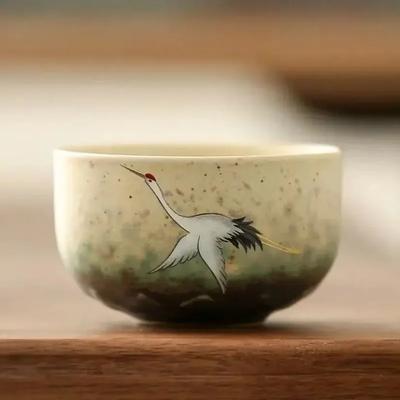 1PC Crane Tea Set Single Cup Tea CupPattern Retro Ceramic Coffee Mug  Home Drinking Utensils Chinese Style