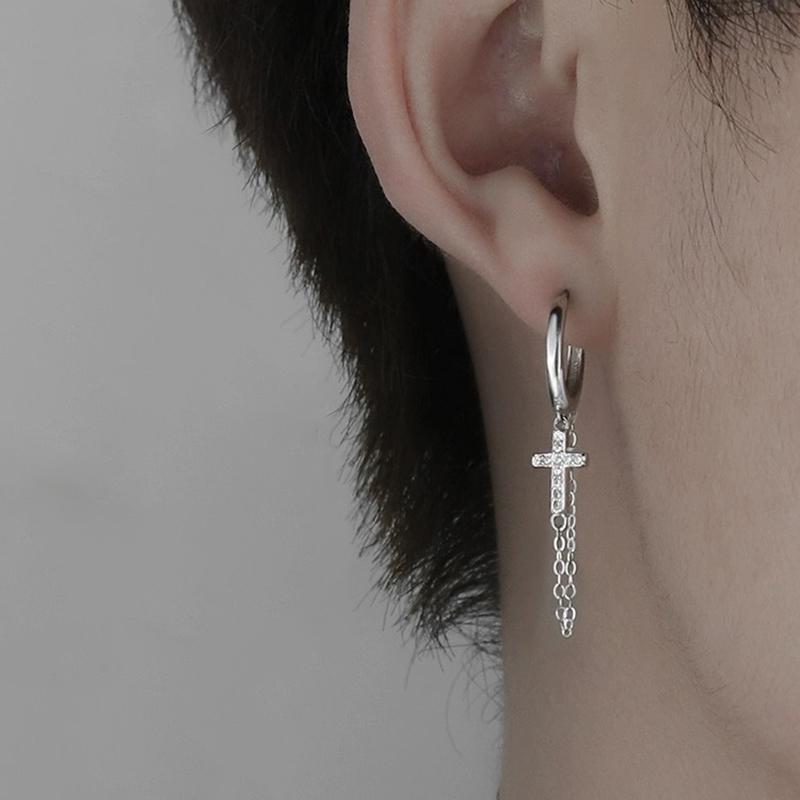 Fashionable And Creative Cross Inlaid Zircon Earrings For Men And Women Hip-hop Punk Tassel Pendants, Daily Party Jewelry Gifts