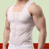 O-Neck Sleeveless Solid Color Men Vest Striped Racerback Male Mesh Sexy Transparent Bottoming Vest Home Wear