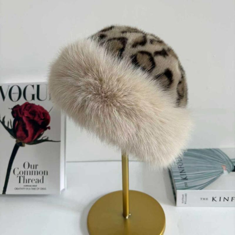 Winter Leopard Plush Ear Protection Cap Windproof Keep Warm Headgear Fluffy Fur Fisherman Hat Outdoor Warm Brimless Caps