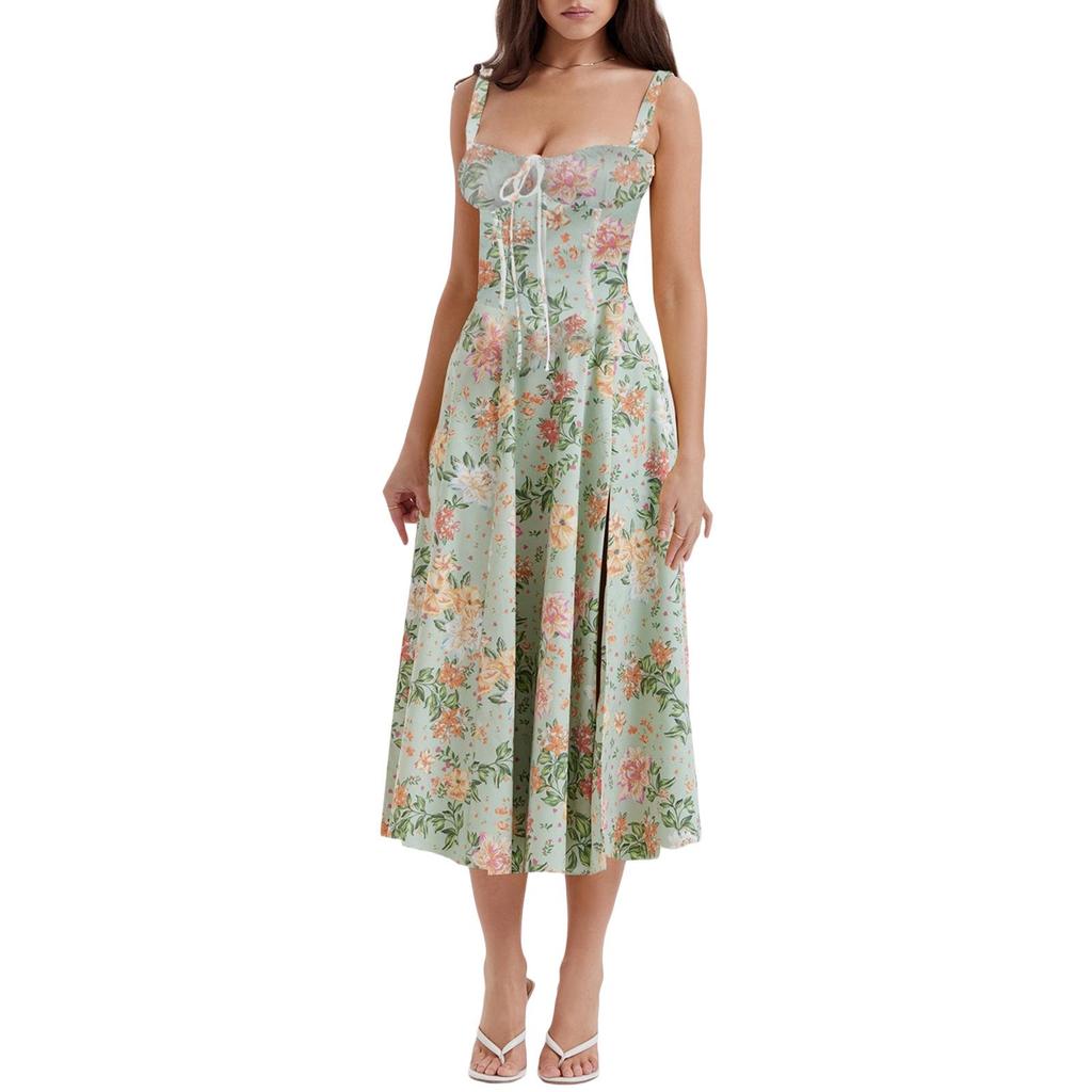 "Europäisches & Amerikanisches Sommerkleid im Französischen Stil mit Bindegürtel und Schlitz"