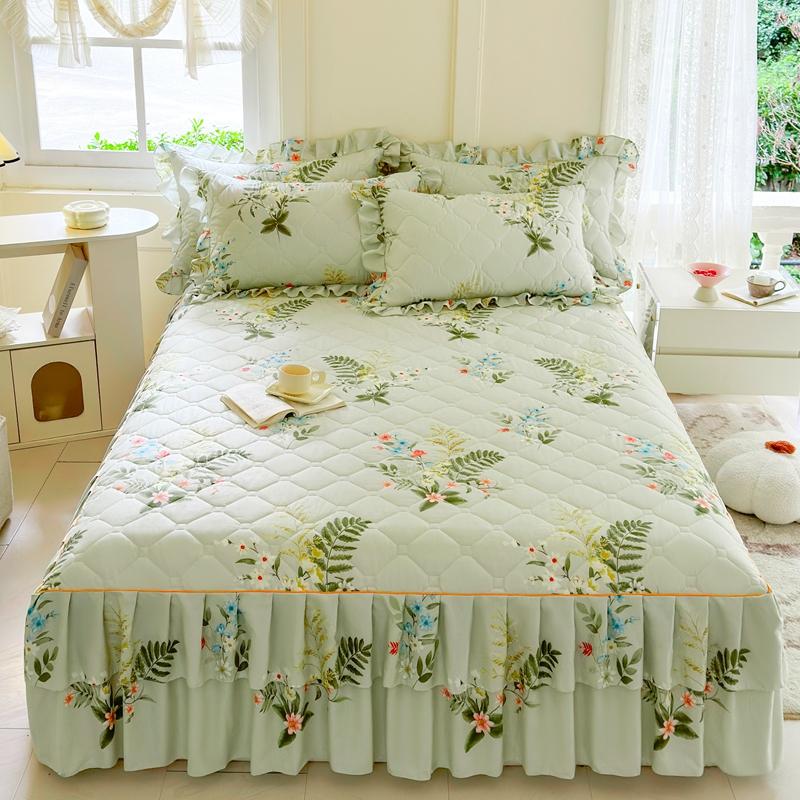 1pc Thicken Bed Skirt Floral Style Bed Linen Double Layered Lace Bed Cover Home Bedspread faldones de cama (No Pillowcase)