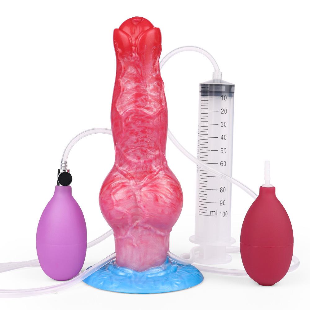 Dragon Flame Inflatable Silicone Dildo with Water Spray and Dog Knot Design for Women