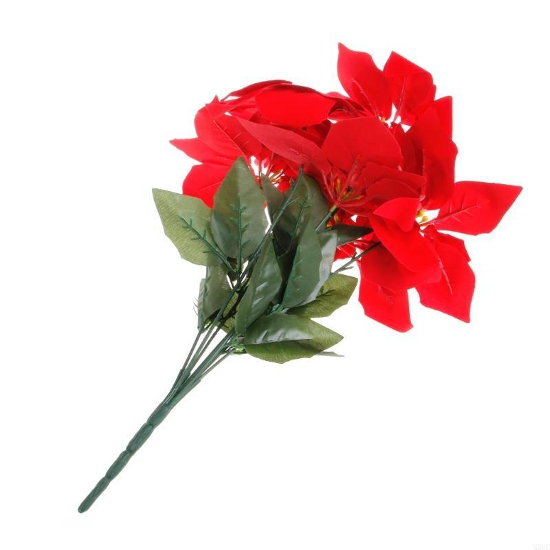 Artificial Silk Poinsettias Flowers Centerpiece Bouquet Christmas Home Decor X3UC