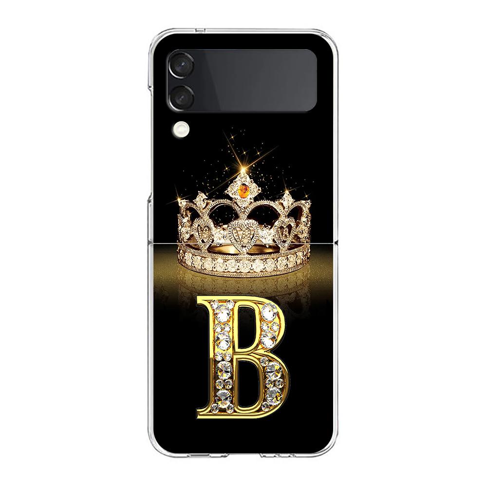 

Phone Case For Samsung Galaxy Z Flip 3 4 5 fold Hard PC Shell For Galaxy Z Flip 3 5 Clear Cover Diamond Crown Letter 26 Letters Galaxy Z Flip 5