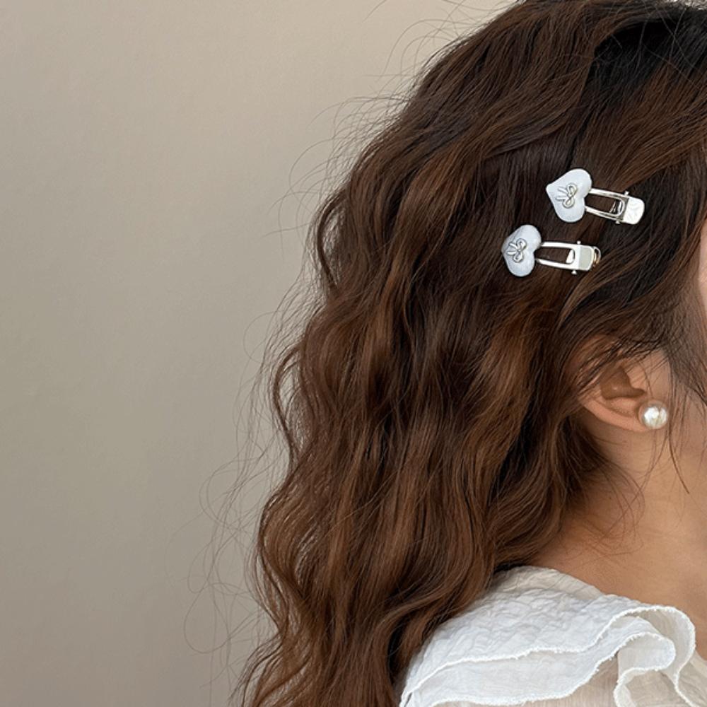 2pcs Sweet Love Bow Hair Clip Korean Style Duckbill Clip Mini Love Heart Hair Clip  Ladies