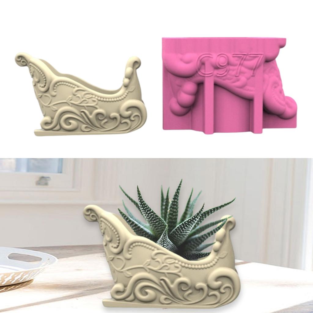 Silicone Planter Mold Christmas Sleigh Shape Flowerpot Mold Suitable for Crafting Detailed Succulent Planter and Vase