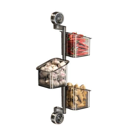 Wandmontierter Küchenorganizer Saugnapf Aufbewahrungskorb Mehrstöckiger drehbarer Aufbewahrungsbehälter für Obst Gemüse Badezimmergebrauch
