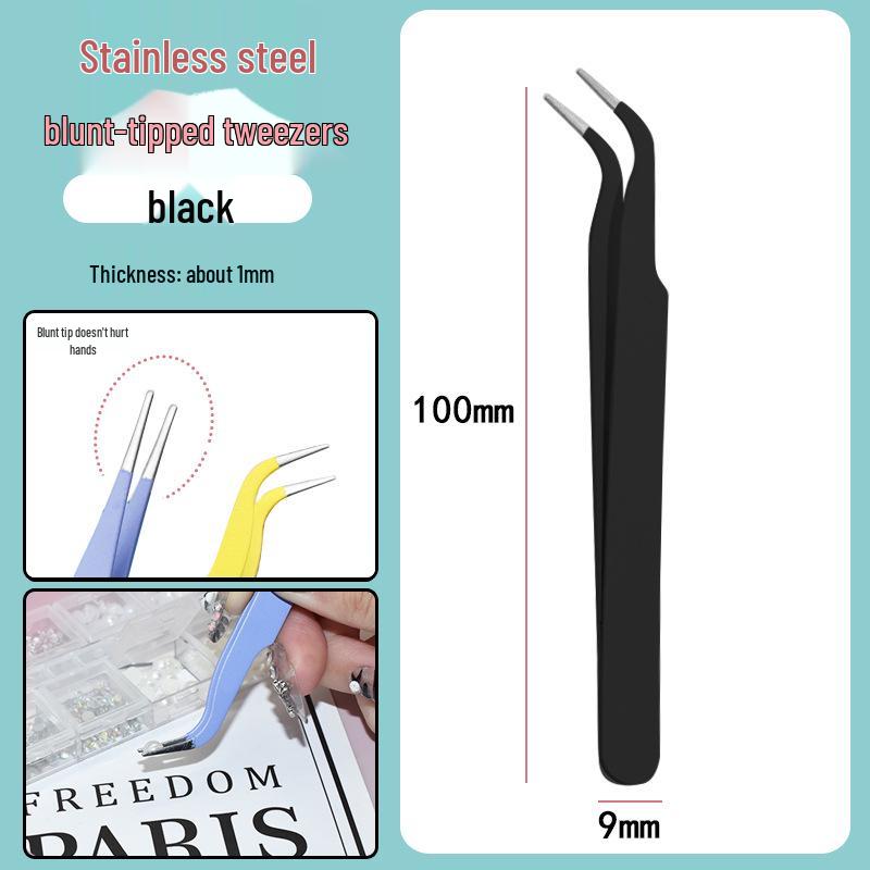 Colorful Stainless Steel Curved Tweezers for False Eyelashes and Planner Clips