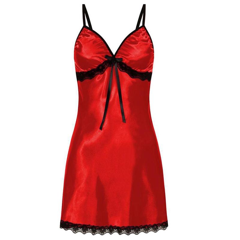 Women Sexy Sleepwear Nightdress Lace Silk Satin Night Dress Sleeveless V-neck Nightgown Nightwear
