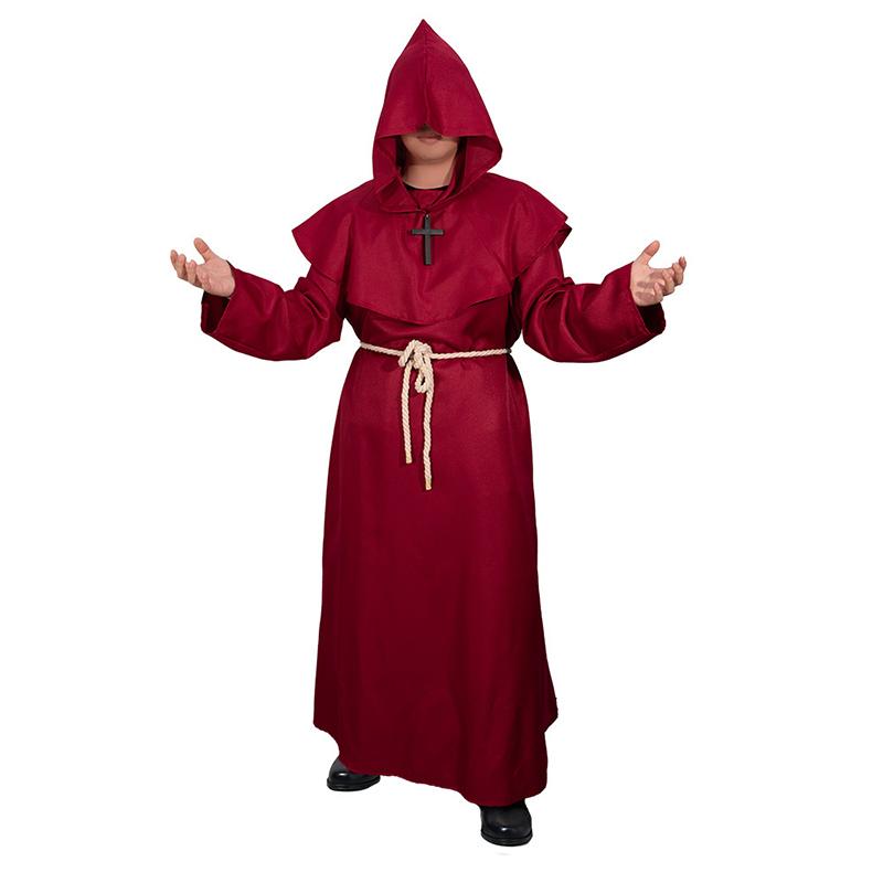 Halloween Costume Cosplay Medieval Hooded Robe Costume Monk Friar Robes Priest Costume Christian