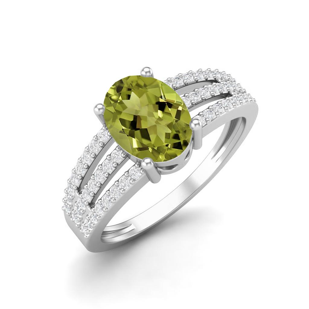 1.79 Ctw Oval Peridot 925 Sterling Silver Split Shank Women Engagement Ring