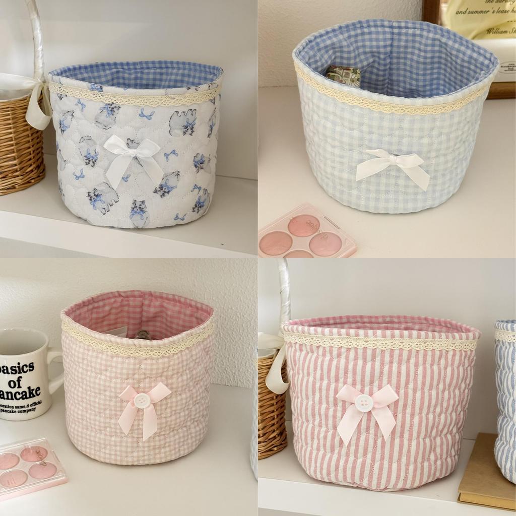 Sweetheart Lace Cylinder Storage Bin With Soft Cotton Material For Desk And Travel Use