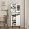 Tall Bookshelf with Tempered Glass Door and Adjustable Shelf, 4 Doors, Painted MDF Cabinet, White, Storage for Living Room and Bedroom