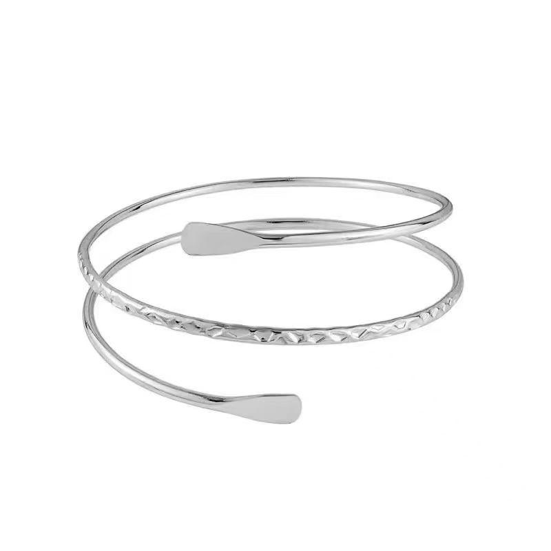 Geometric Metal Arm Ring & Leaf Bracelet 4-Piece Set