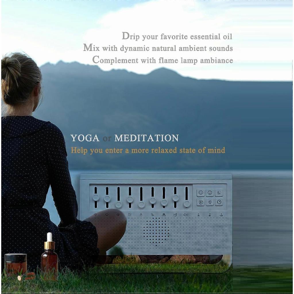 Bluetooth White Noise Machine Flame Aroma Diffuser, 8 DIY Soothing Sounds, Large Mist Humidifier for Sleep Meditation Yoga & Office
