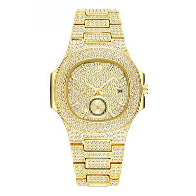 Europäische und amerikanische Hip-Hop-Voll-Diamant-Herren-Quarzuhr mit großem Zifferblatt, High-End-Gold-Voll-Diamant