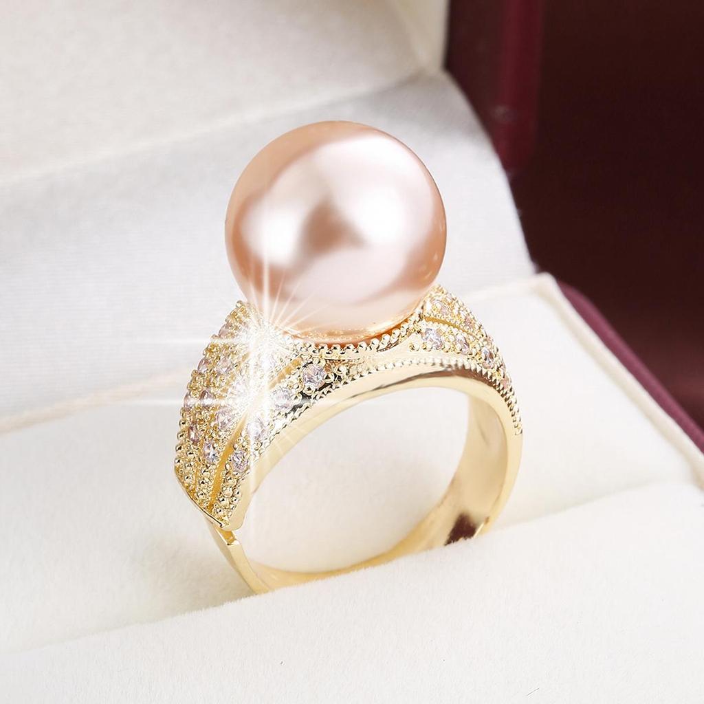 European Luxury Zircon-Inlaid Copper Bead Ring: Adjustable, Cold-Style Women's Accessory