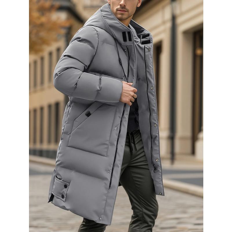 

Мужское тяжелое зимнее пальто, ветрозащитная куртка для холодной погоды на молнии по всей длине, с капюшоном, удлиненное, формальное, с большими передними карманами M темно серый