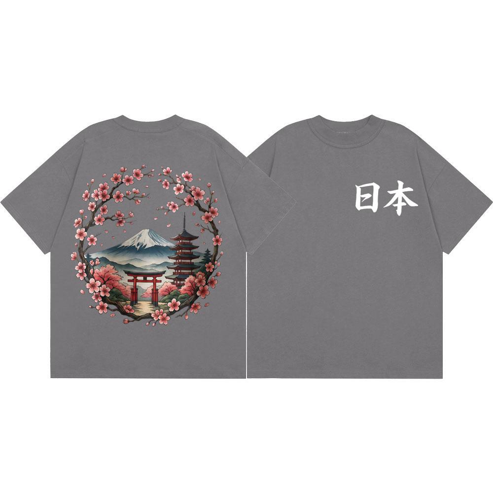 Japan Mount Fuji Sakura Graphic T Shirts Harajuku Anime Style Short Sleeve Tshirts Unisex Unisex Casual Cotton Tshirt Streetwear