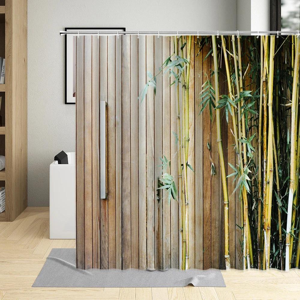 Tenda da Doccia in Bambù Bagno Decorazioni per la Casa Piante Verdi Paesaggio Tende da Bagno con Ganci Tessuto Impermeabile in Poliestere Lavabile