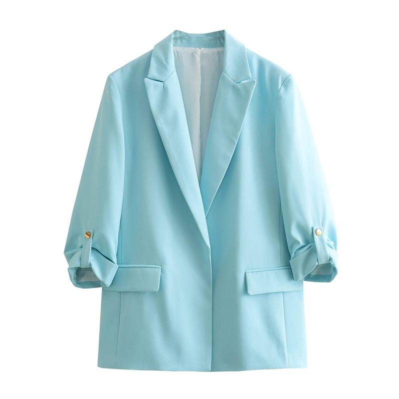 

Za2024 Same Style Spring New Women clothes Fashion Rolled Sleeve Blazer Outerwear 2182518 505 Sky Blue L