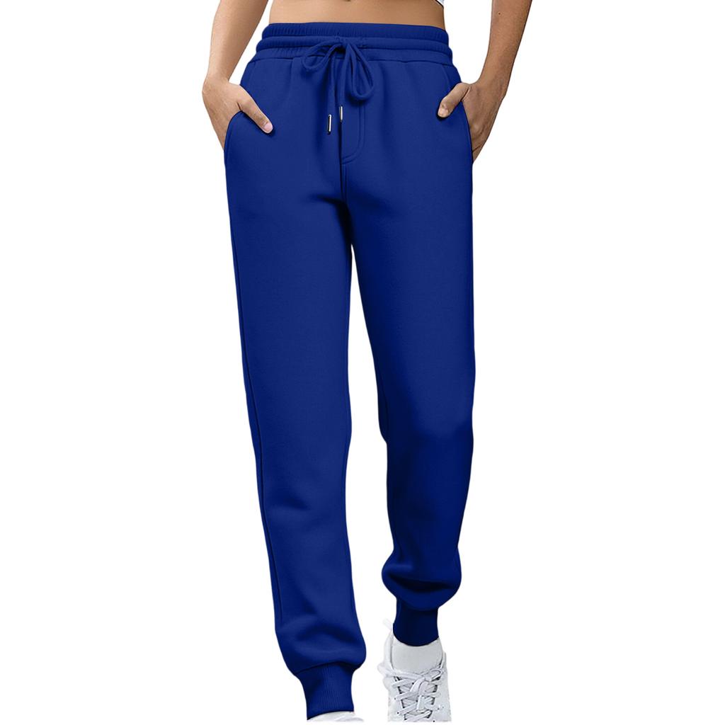 Ladies' Fashionable Solid Color Straight Leg Pants With High Waist Drawstring Pockets And Elastic Waist Casual Pants
