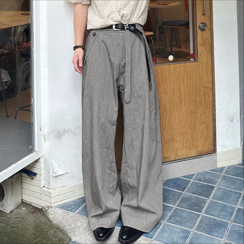 

INCERUN Men Zip-up High Waist Solid Color Casual Long Trousers Pants 5XL серый