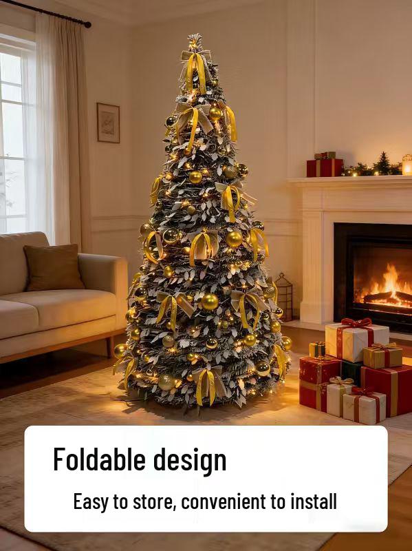 Automatic Folding Telescopic Christmas Tree with Lights for Home, Commercial, and Supermarket Decorations