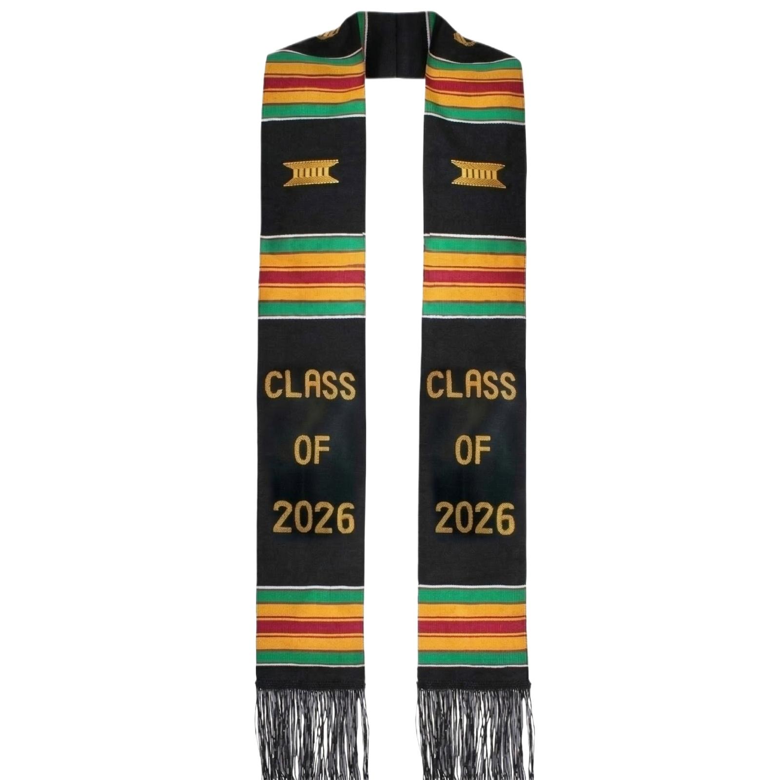 

Черный атласный шаль с двойной бахромой 2026 Лента для выпускника Взрослый шарф Почетная наплечная лента - Печатная версия