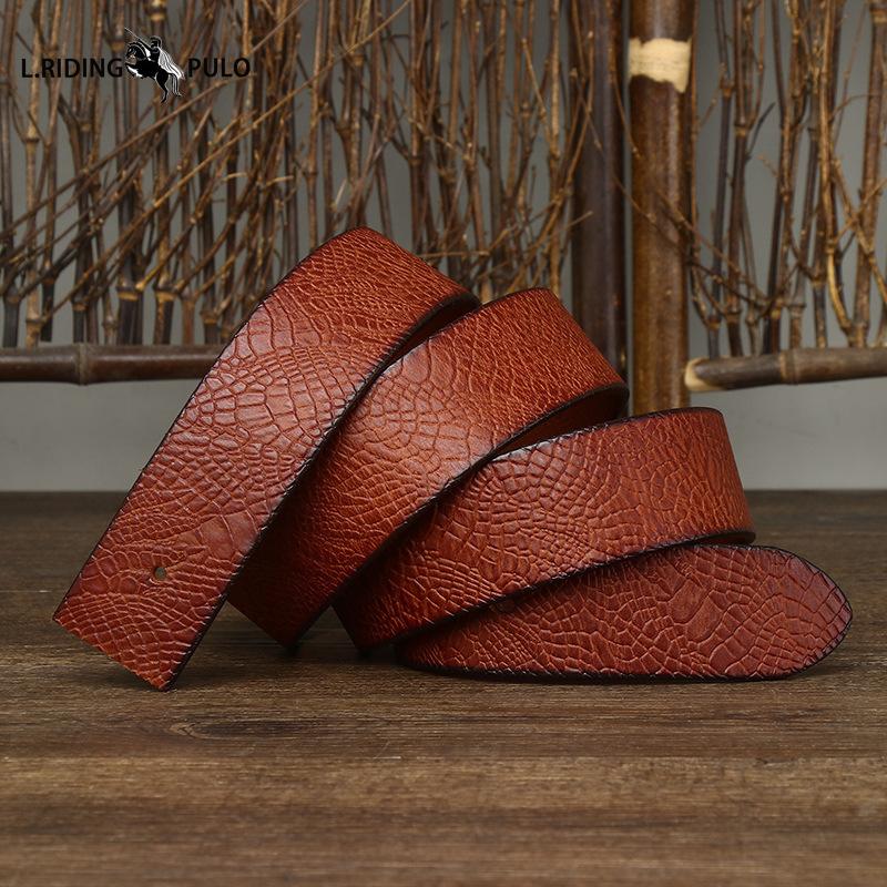 Men's Buckleless Embossed Leather Belt with Pin Buckle, Top Layer of Pure Cowhide, Retro Trend Belt