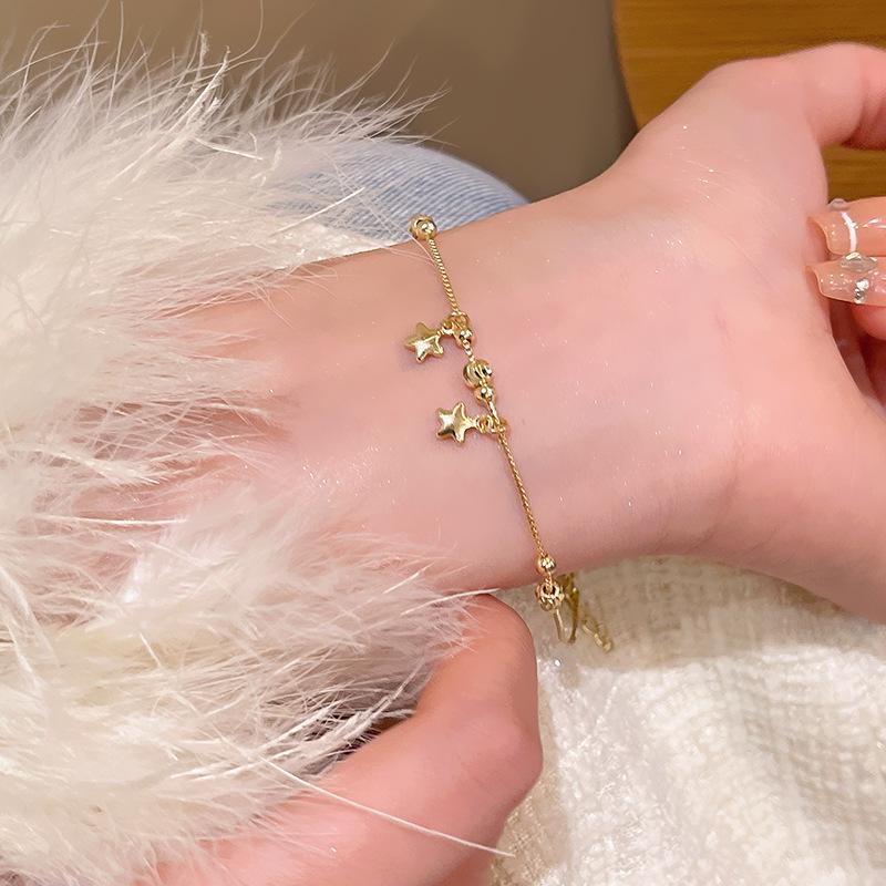 Браслет с бусиной-звездой, золотой, женский дизайн, браслет в холодном стиле, браслет для темперамента